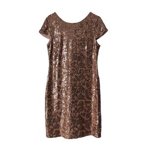 Calvin Klein Sequined Cowl-Back Dress, Golden Brown, 14